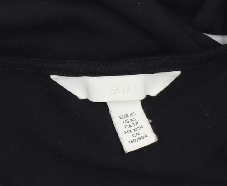 H&M Womens Black Long Sleeve V-Neck Jersey Bodysuit XS