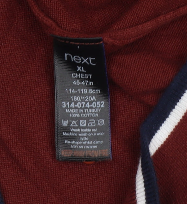 Next Men’s Red Cotton Henley Jumper XL Long Sleeve Classic Knit