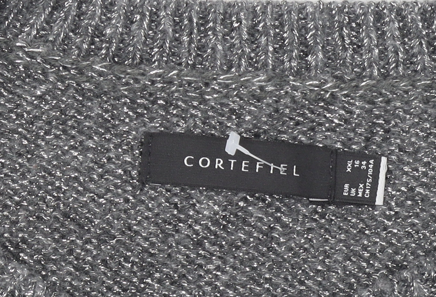 Cortefiel Women’s Grey Cable-Knit Crew Neck Pullover Jumper Size 16