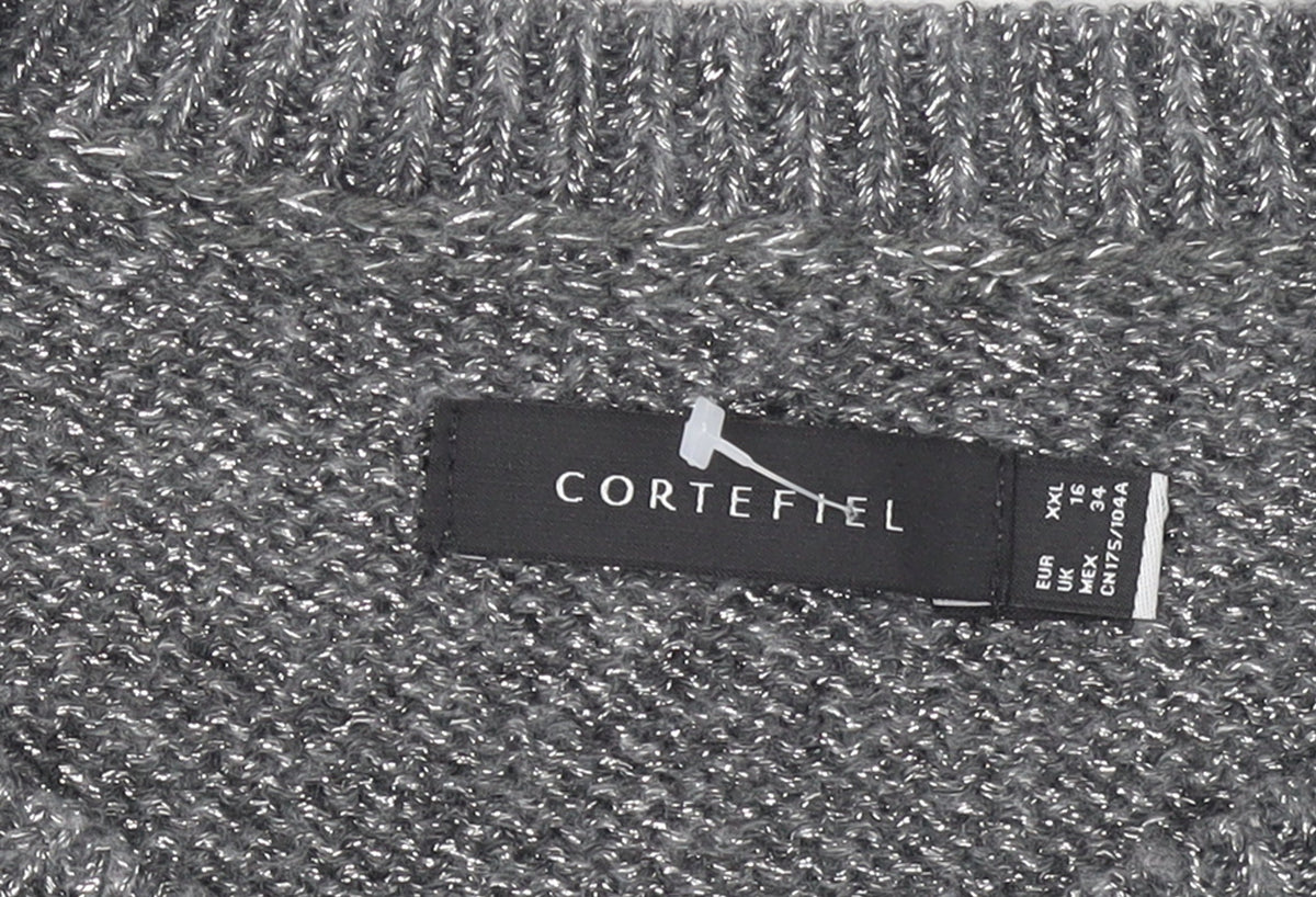 Cortefiel Women’s Grey Cable-Knit Crew Neck Pullover Jumper Size 16