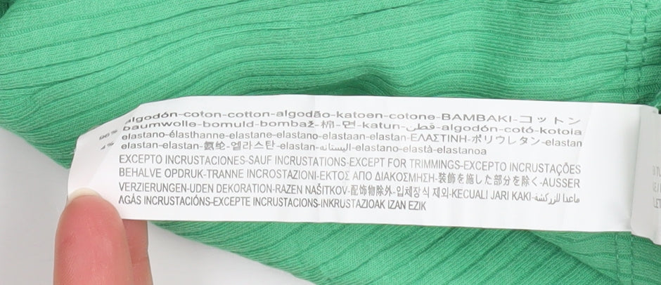 Stradivarius Womens Green Long Sleeve Cropped Button-Up Top Size M
