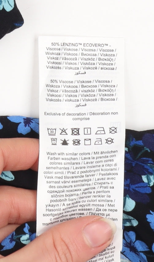 Vila Women Blue Floral Midi A-Line Dress Size 10