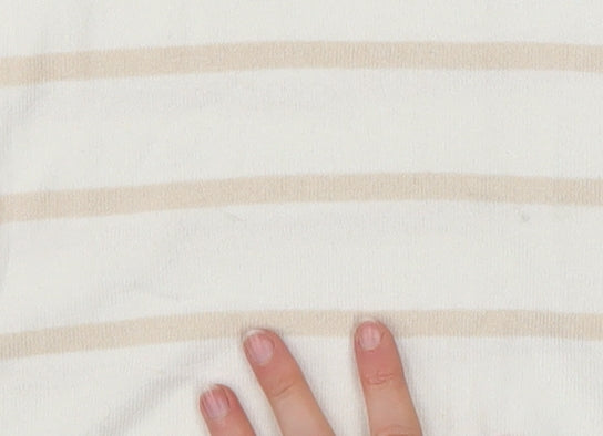 Dunnes Stores Women Beige Striped V-Neck Relaxed T-Shirt Size 12