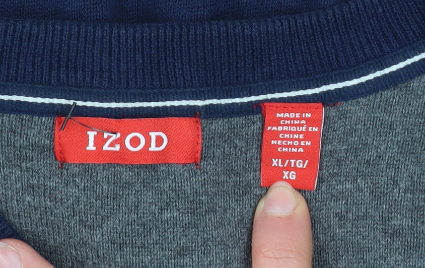 IZOD Men's Blue XL V-Neck Cotton Pullover Jumper