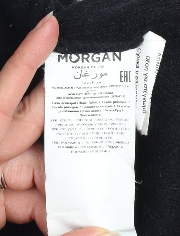 Morgan Women’s Grey Black Open Knit Long Sleeve Cardigan M