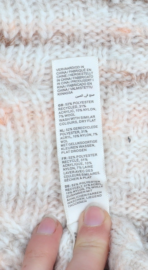 FatFace Women's Beige Chunky Knit High Neck Jumper Size 10