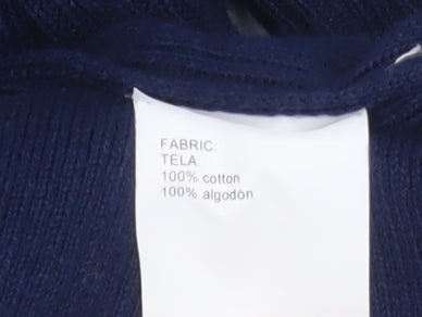 Kling Women Blue Size 12 Midi V-Neck Cotton Knit Sweater Dress