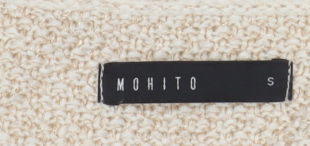 Mohito Women Beige Chunky-Knit V-Neck Pullover Jumper Size S