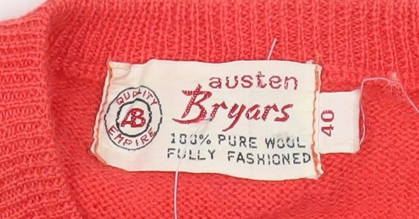 Austen Bryars Womens Red Wool Cardigan Size 14 Vintage Crew Neck
