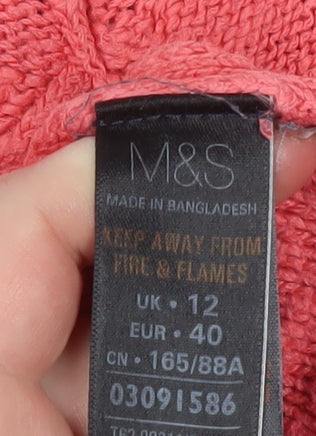 Marks & Spencer Women Pink Cable-Knit Long Sleeve Cotton Jumper Size 12