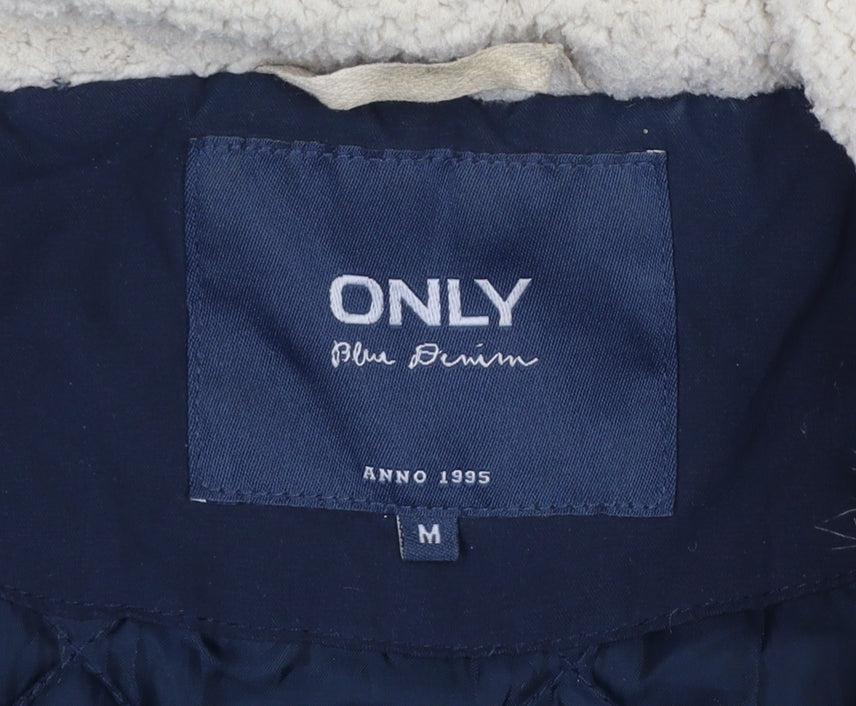 ONLY Women Blue Faux Fur Hooded Parka Jacket Size M Winter Casual