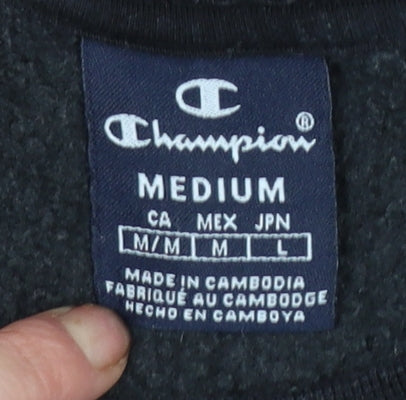 Champion Men's Black Medium Pullover Sweatshirt Crew Neck Logo Fleece
