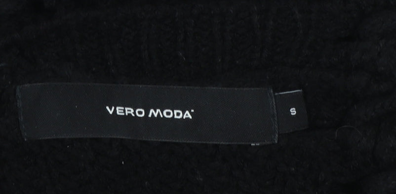 Vero Moda Women’s Black Chunky-Knit V-Neck Lace Up Jumper Size S