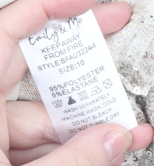 Emily & Me Women's Silver Sequin Wrap Blouse Size 10