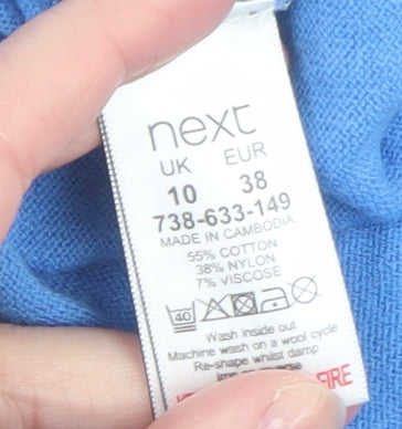Next Womens Blue Boat Neck Short Sleeve Cotton Blend Jumper Size 10