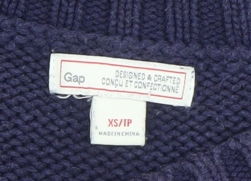 Gap Women's Blue Cotton Chunky Knit 3/4 Sleeve Pullover Jumper XS