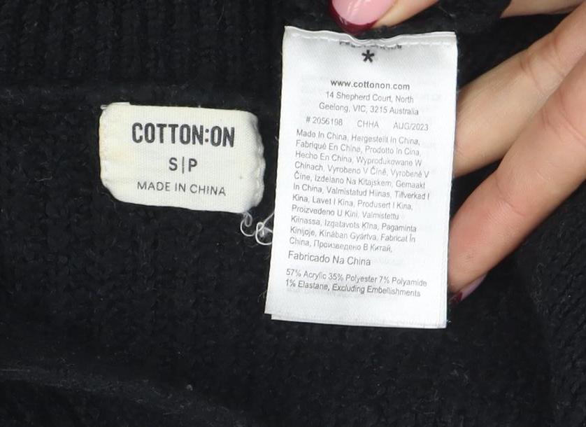 Cotton On Women's Black Collared Henley Knit Jumper Size S