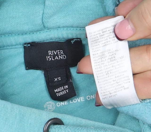River Island Mens Blue Pullover Hoodie XS Logo Graphic Fleece