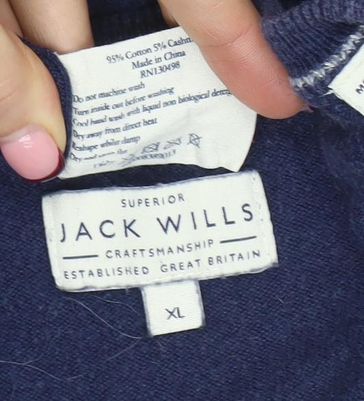 Jack Wills Men's Blue XL Crew Neck Cotton Cashmere Jumper