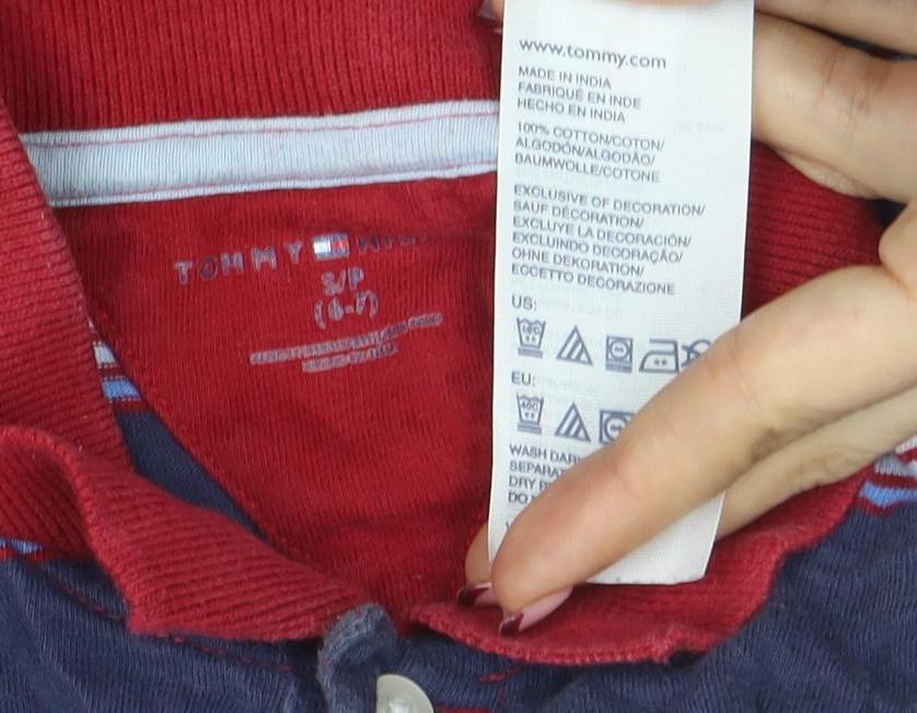Tommy Hilfiger Boys Red Striped Cotton Polo Shirt 6 Years Classic Fit