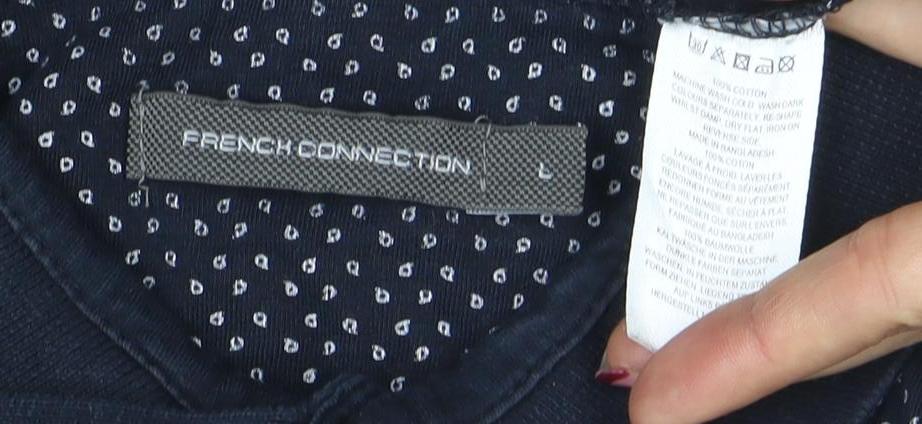 French Connection Men's Navy Polka Dot Cotton Polo Shirt Size L