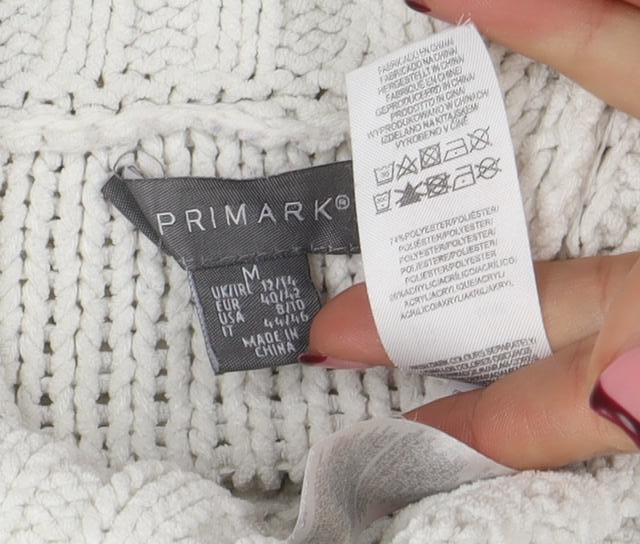 Primark Women's White Roll Neck Cable-Knit Pullover Jumper Size M