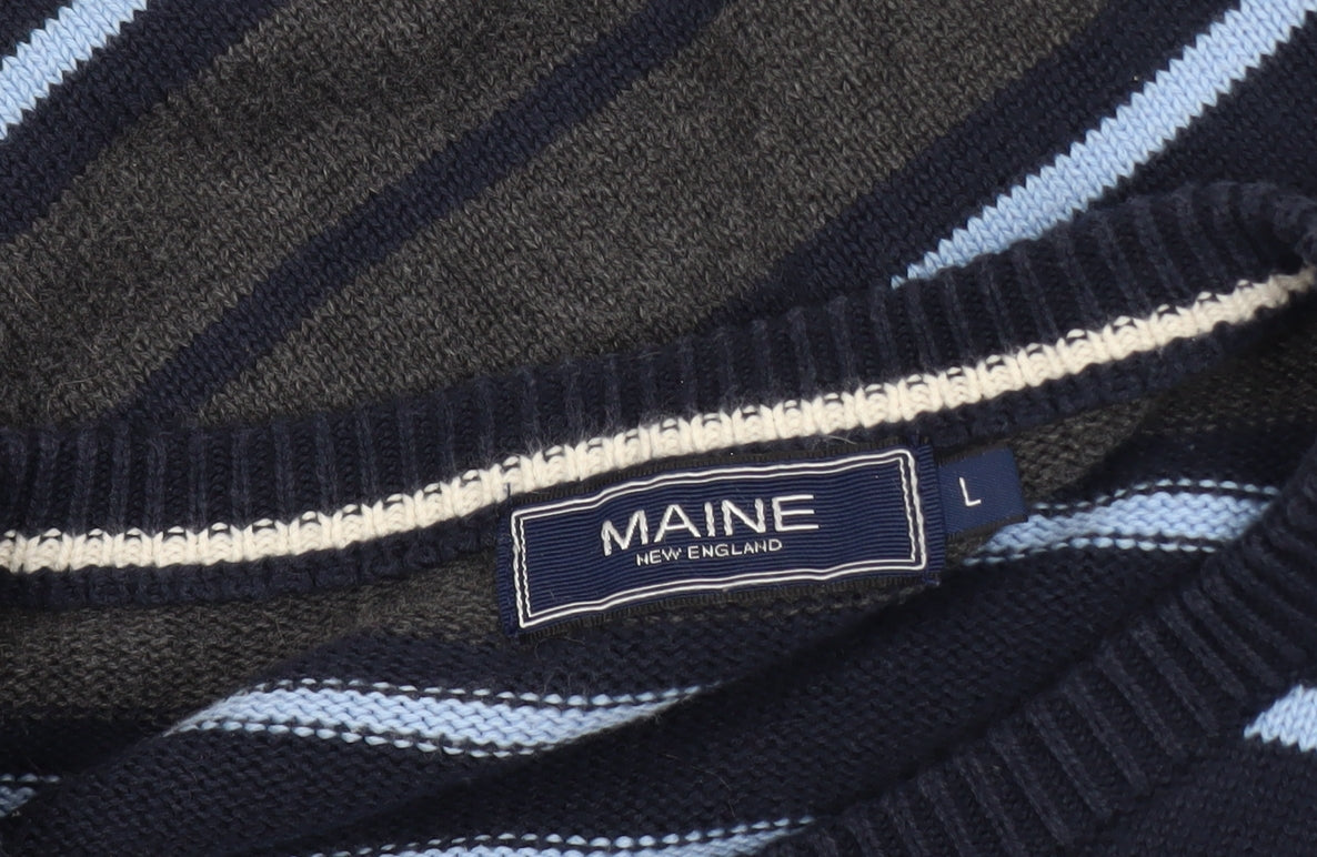 Maine New England Men's Blue Striped Cotton Crew Neck Jumper L