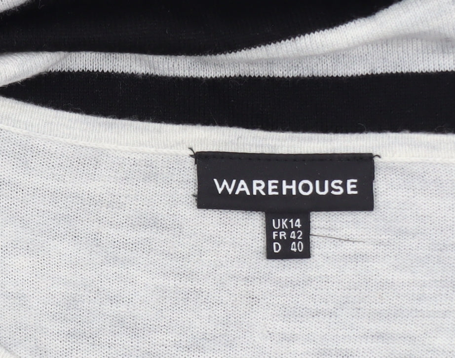 Warehouse Women’s Black & Grey Striped Relaxed Fit Jumper UK 14