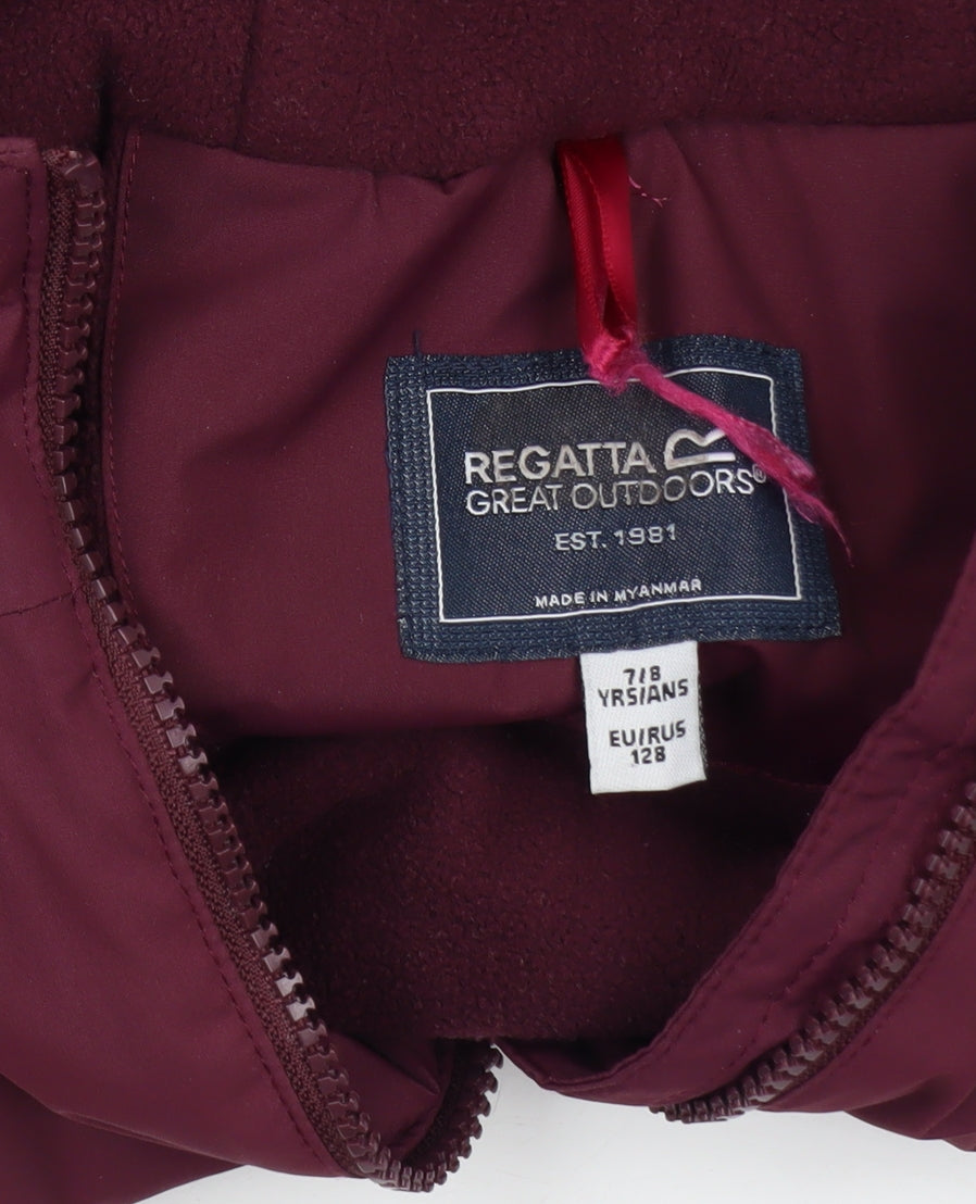 Regatta Girls Red Hooded Parka Coat 7-8 Years Polyester Lined Waterproof