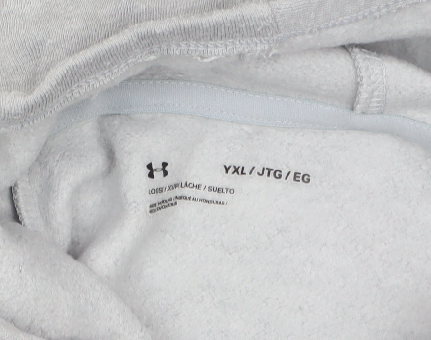 Under Armour Boys Grey Hoodie YXL Loose Fit Cotton Blend Pullover