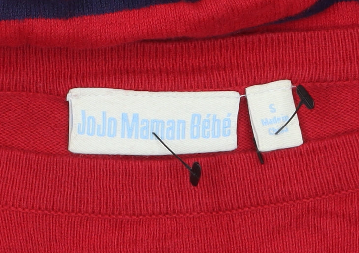 JoJo Maman Bébé Women's Red Striped Boat Neck Cotton Jumper Size S