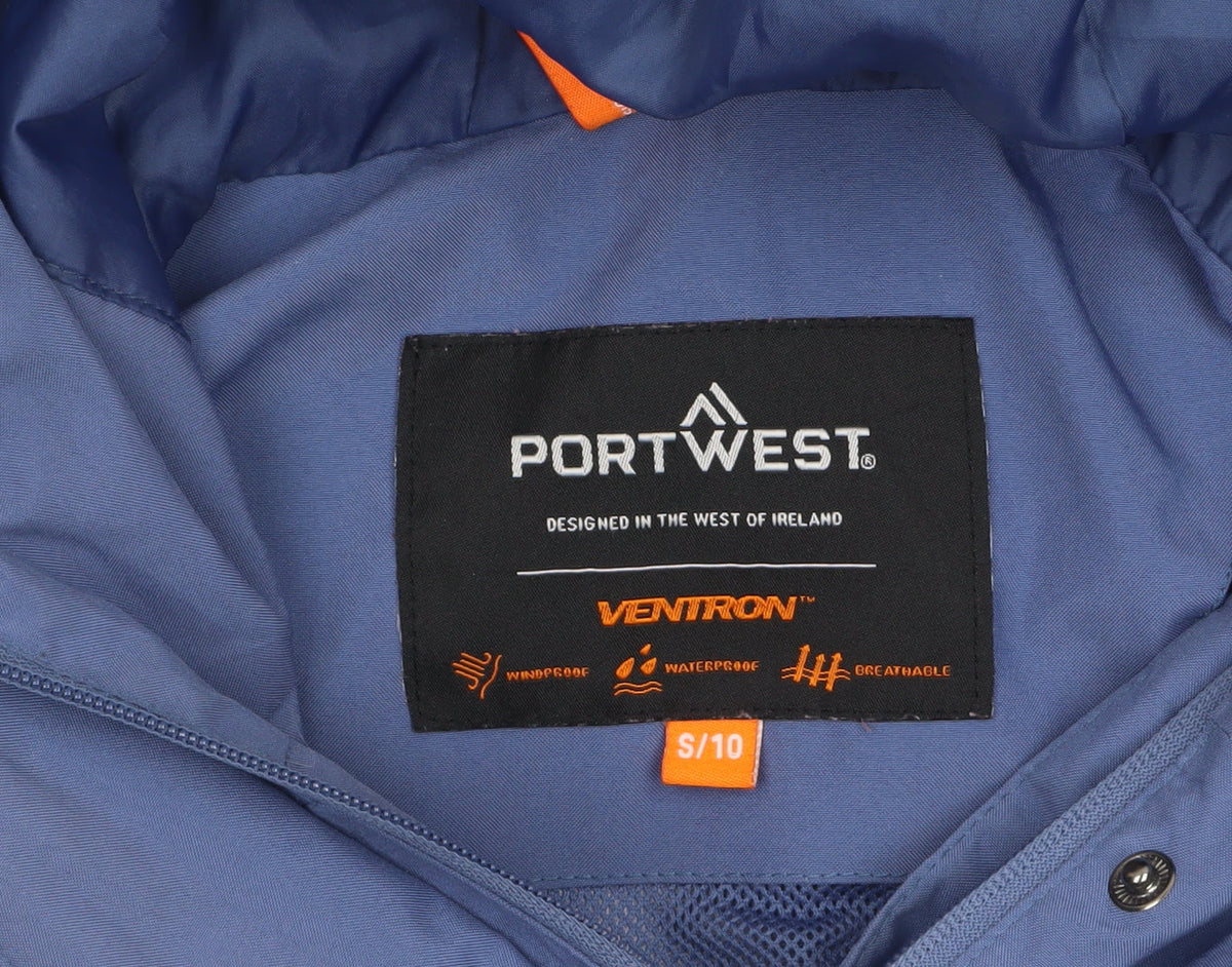 Portwest Womens Blue Waterproof Hooded Rain Coat Jacket Size 10