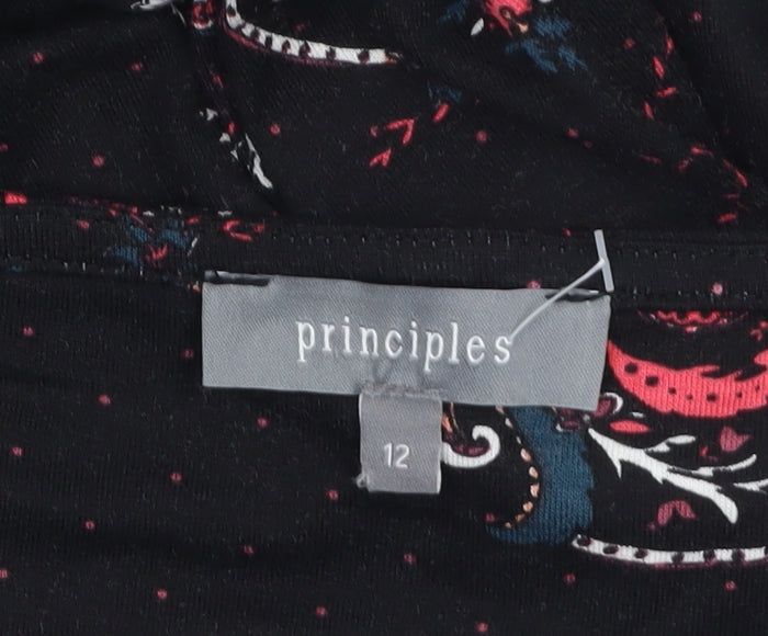 Principles Women's Black Floral Tunic Top Size 12 Viscose Stretch