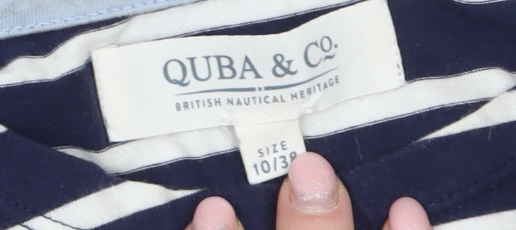 Quba & Co Womens Blue White Striped Cotton Long Sleeve Nautical Top Size 10