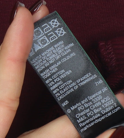 Marks & Spencer Women's Dark Claret Cotton Blend Crew Neck Sweatshirt Size 12