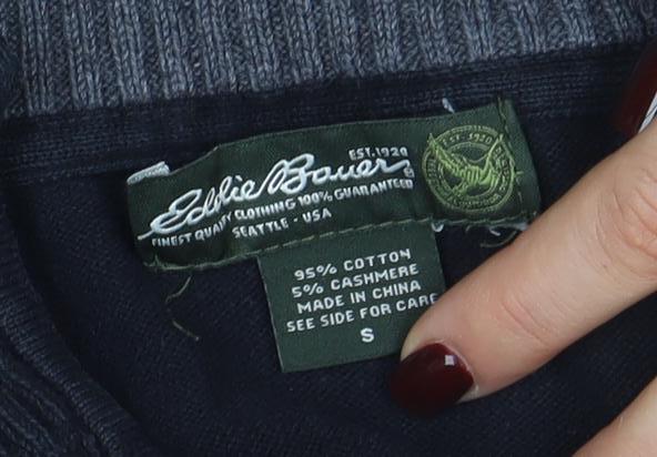 Eddie Bauer Men’s Black 1/4 Zip Cotton Cashmere Jumper Size S