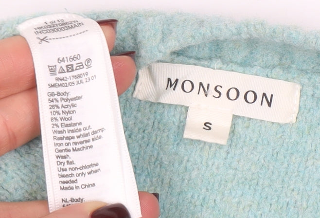 Monsoon Women’s Blue Cable Knit Crew Neck Jumper Size S