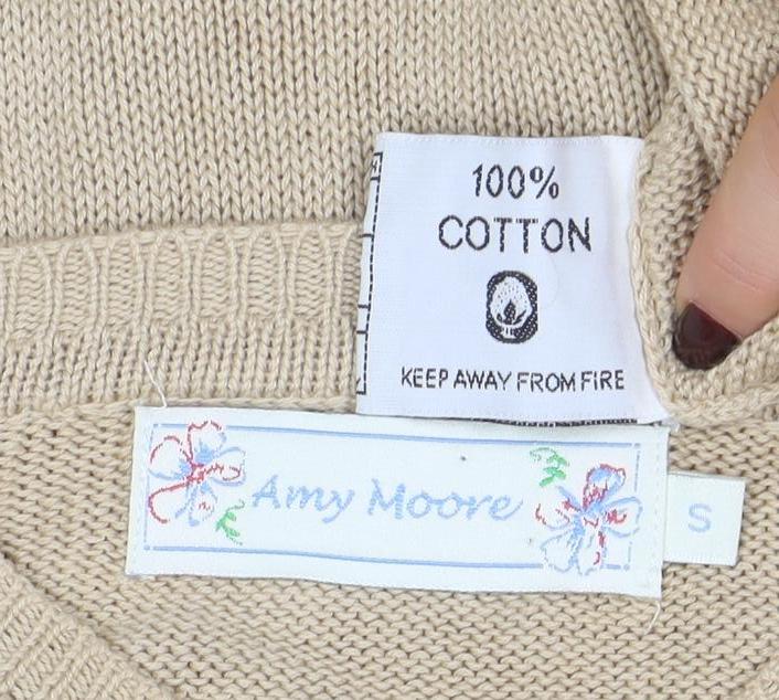 Amy Moore Women's Beige Cotton Crew Neck Jumper Size S