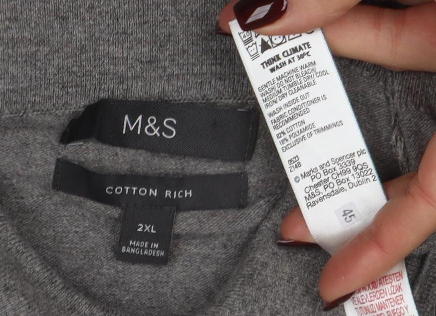 Marks & Spencer Mens Grey 2XL Cotton Rich Long Sleeve Polo