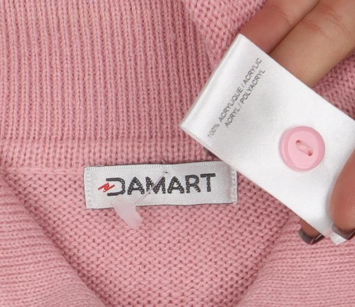 Damart Women’s Pink Collared Long Sleeve Henley Knit Jumper Size S