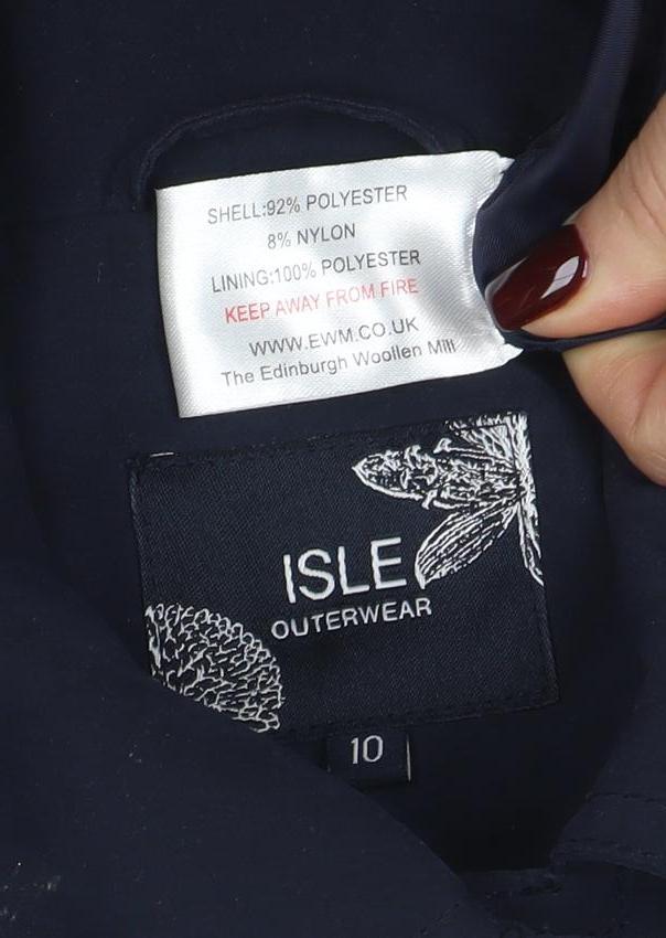 ISLE Womens Blue Mid-Length Button Jacket Size 10