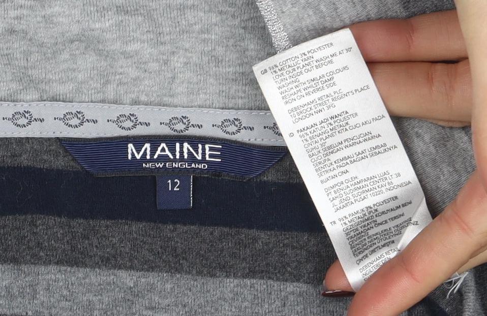 Maine New England Womens Grey Striped Long Sleeve Jersey Top Size 12