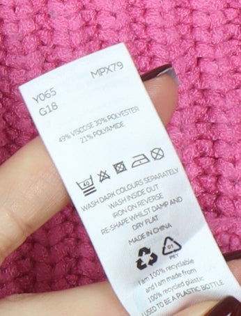 V by Very Women Pink Rib Knit Mock Neck Pullover Jumper Size 14