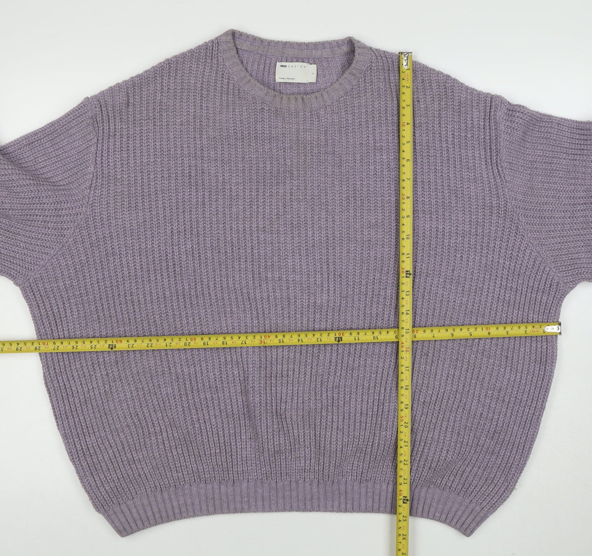 ASOS DESIGN Men Purple Chunky Knit Crew Neck Jumper Size L