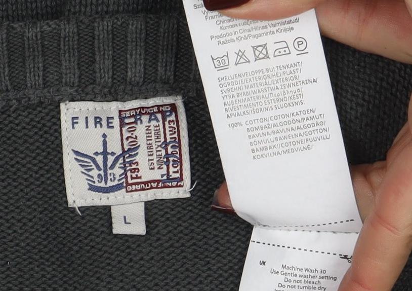 Firetrap Men’s Grey Cotton V-Neck Jumper Size L