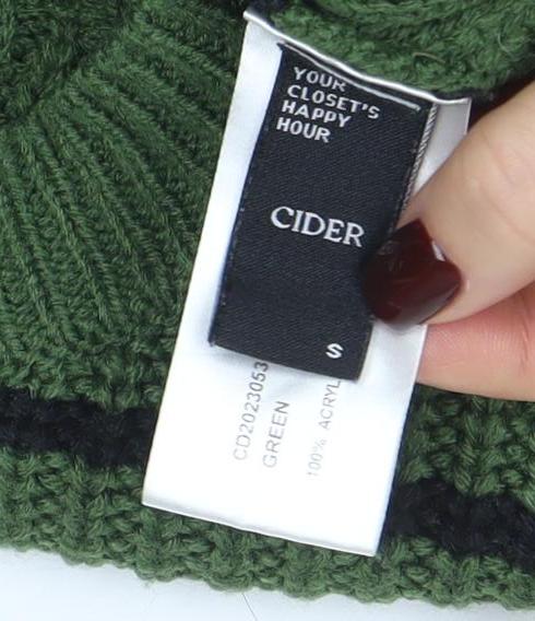 CIDER Women's Green Striped Chunky Knit Pullover Jumper Size S