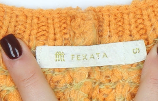 Fexata Women’s Orange Wool Blend Chunky Knit Cape Jumper S