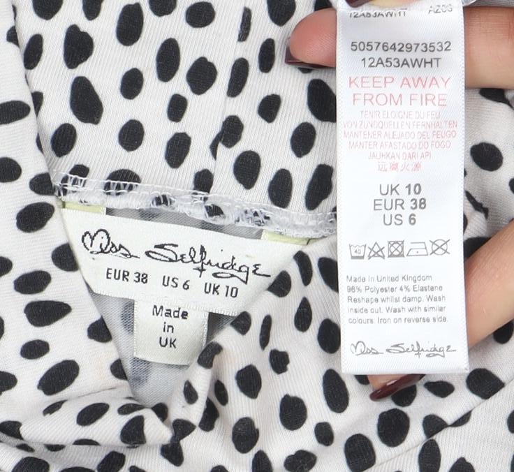 Marks & Spencer Women’s White Polka Dot Roll Neck Long Sleeve Top Size 10