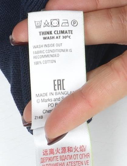 Marks & Spencer Women Blue V-Neck Cotton Knit Jumper M
