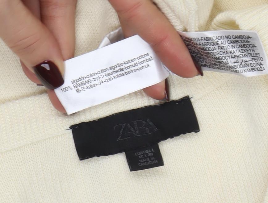 ZARA Women’s Ivory Cotton Crew Neck Button Cardigan Size L